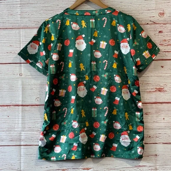Ekouaer Satin Pajama Set in Green Santa Christmas Print Sz M - Picture 6 of 12